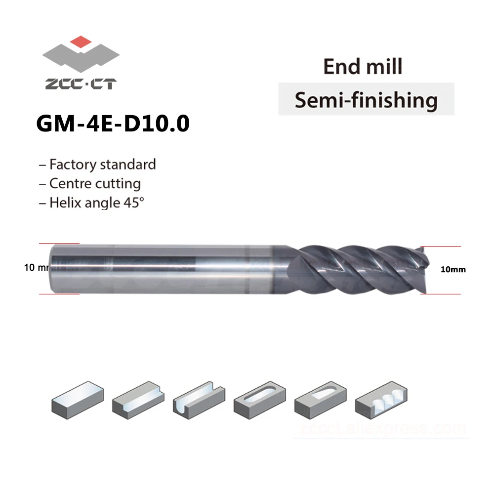 10 шт. ZCC мм твердосплавная Концевая фреза GM 4E D10.0 D10 * 10d 25H 75L фрезерный станок с ЧПУ