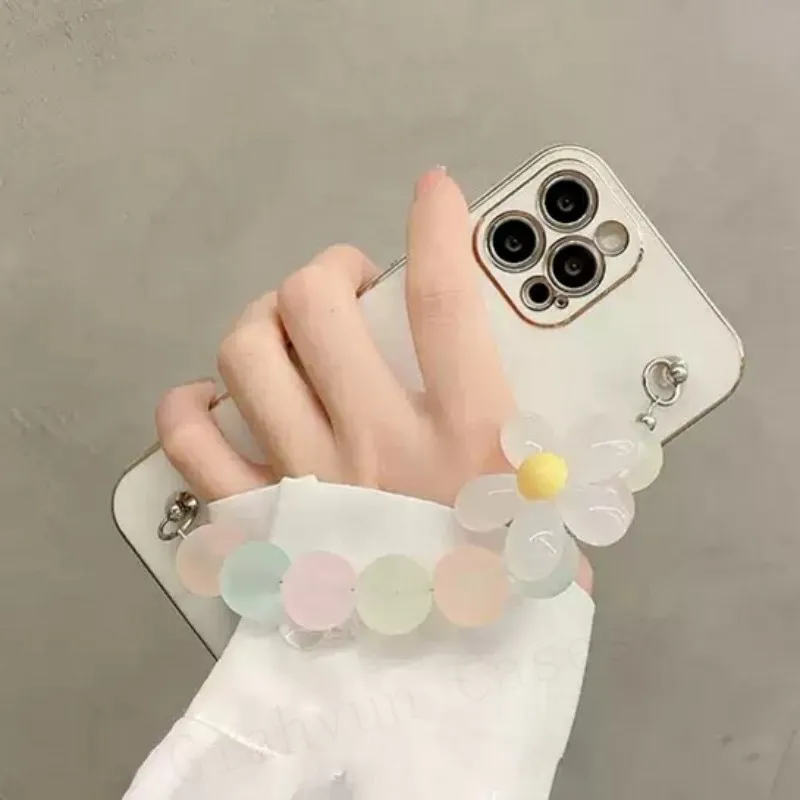 Matte Bead Flower Plating Chain Bracelet Phone Case For Motorola moto