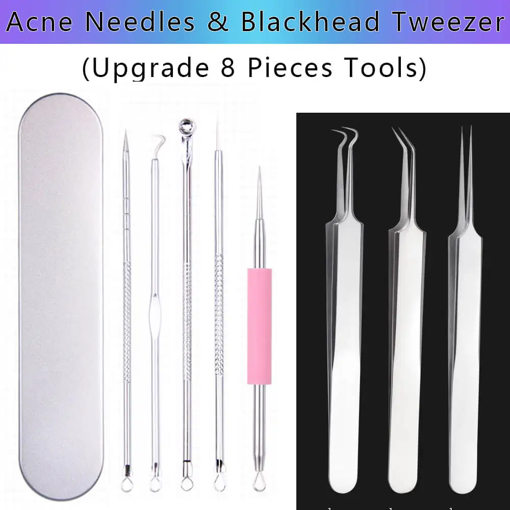 8 Pieces Tool Удаление черных точек лица вакуумные всасывающие поры, акне игла Пинцет экстрактор нос очиститель кожи массажер инструменты спа парогенератор для лица набор - Цвет: 8 Pieces Tool