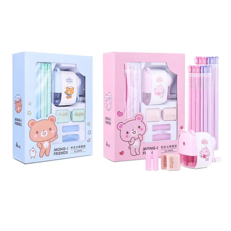 

Candy Color Pen Grip Eraser Pencil Sharpener Set Stationery School Office Supply