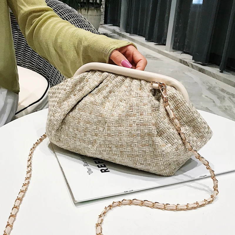 

Fashion Day clutch Evening party purse bag women large big ruched pillow bag pouch handbag 2019 summer shoulder bag Chain