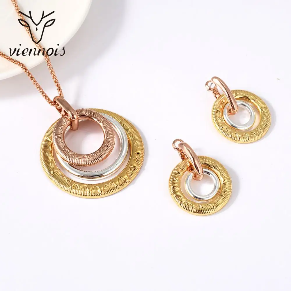Viennois Mix Gold Color Dangle Earrings Pendant Necklace Jewelry Set For Women Metal Party 2019 | Украшения и аксессуары