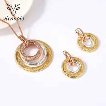 

Viennois Mix Gold Color Dangle Earrings Pendant Necklace Jewelry Set For Women Metal Party Jewelry Set 2019