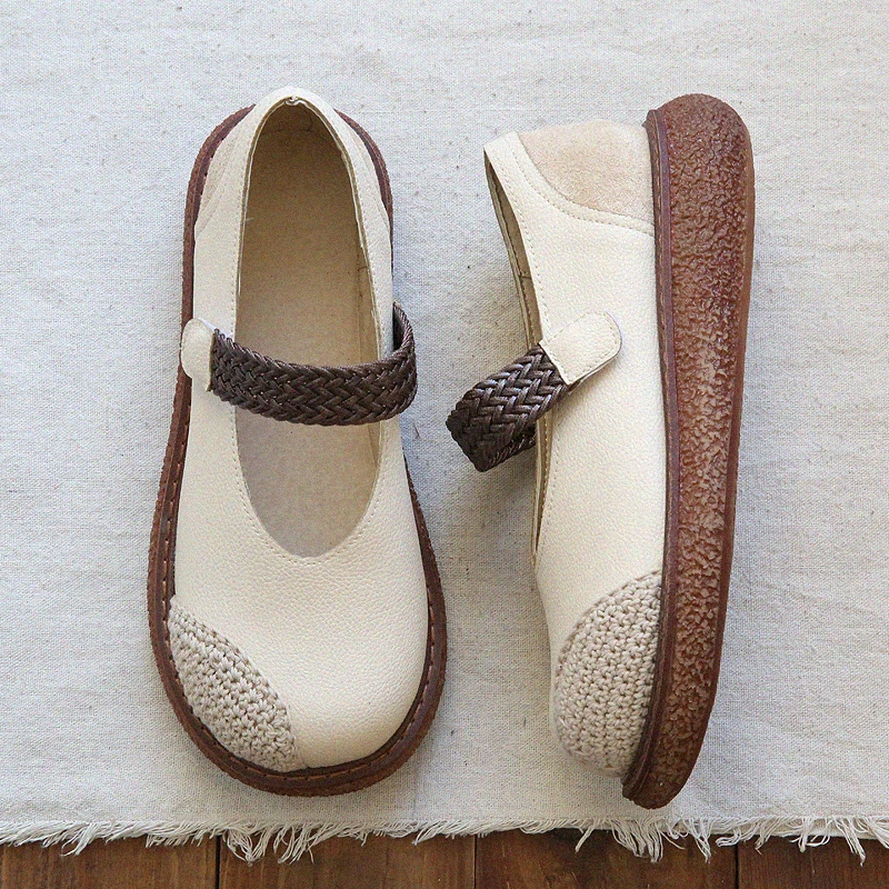 

Mori Literary Retro Woven Thick-Sole Big Head Doll Shoes Japanese Harajuku Wild Casual Shoes Handmade Low Help Flat Single Shoes