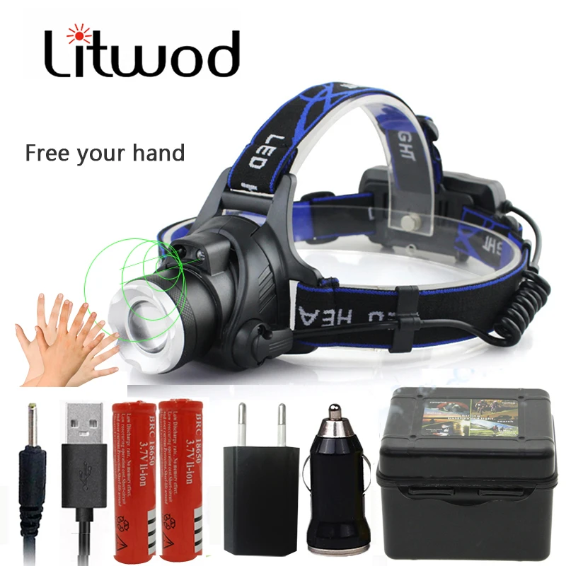 Светодиодный налобный фонарь Litwod Z20 18650 лм с ИК датчиком|led headlamp zoom|led headlamphead flashlight |