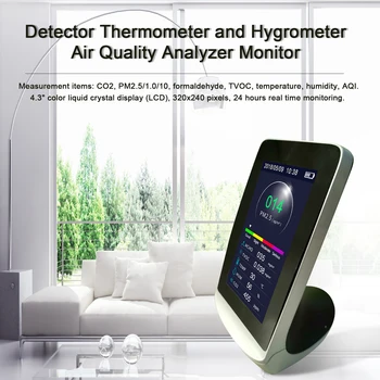 

4.3 Inch Digital LCD Display Multifunctional Professional CO2 PM2.5 PM1.0 PM10 HCHO TVOC AQI Air Quality Analyzer Monitor