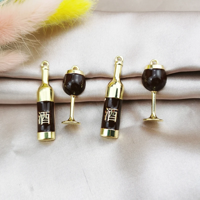 

10pcs Red Wine Bottle Glass Goblet Enamel Charms Pendant Earring DIY Fashion Zinc Alloy Charms for Jewelry Making Accessory