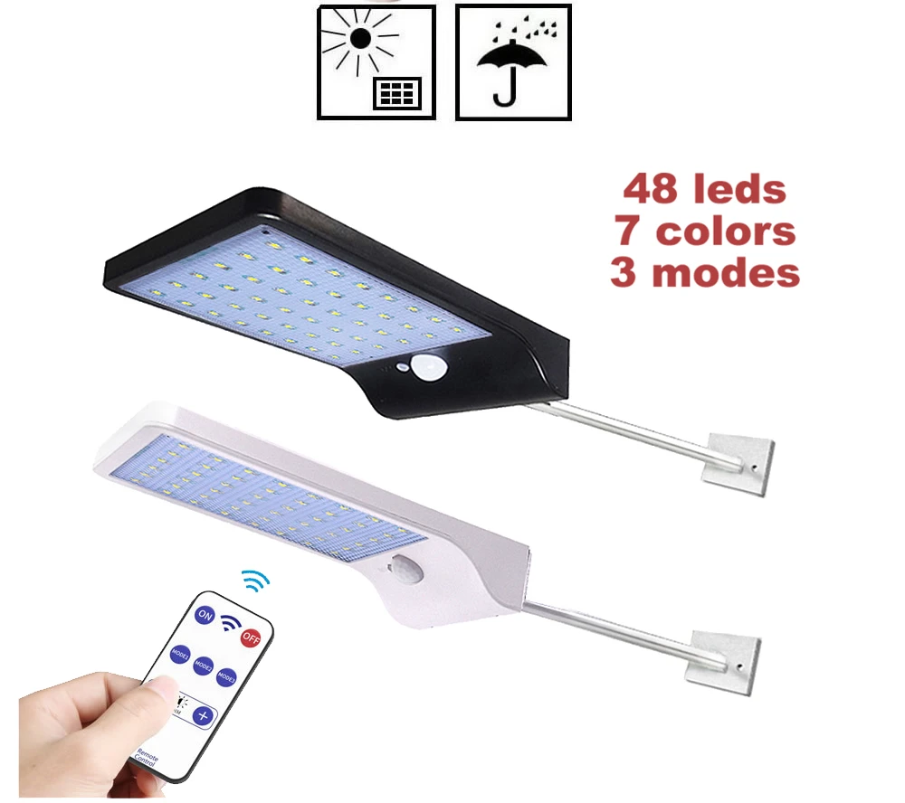 

Aluminum pole solar street light 36/48 LED Solar Light Three Modes Black Waterproof Outdoor G spot Solar Lamps s spot flood bul