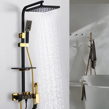 

Free shipping YUJIE ZHHY2045 european gorgeous black gold copper body faucet shower fourth mods suit with booster gun