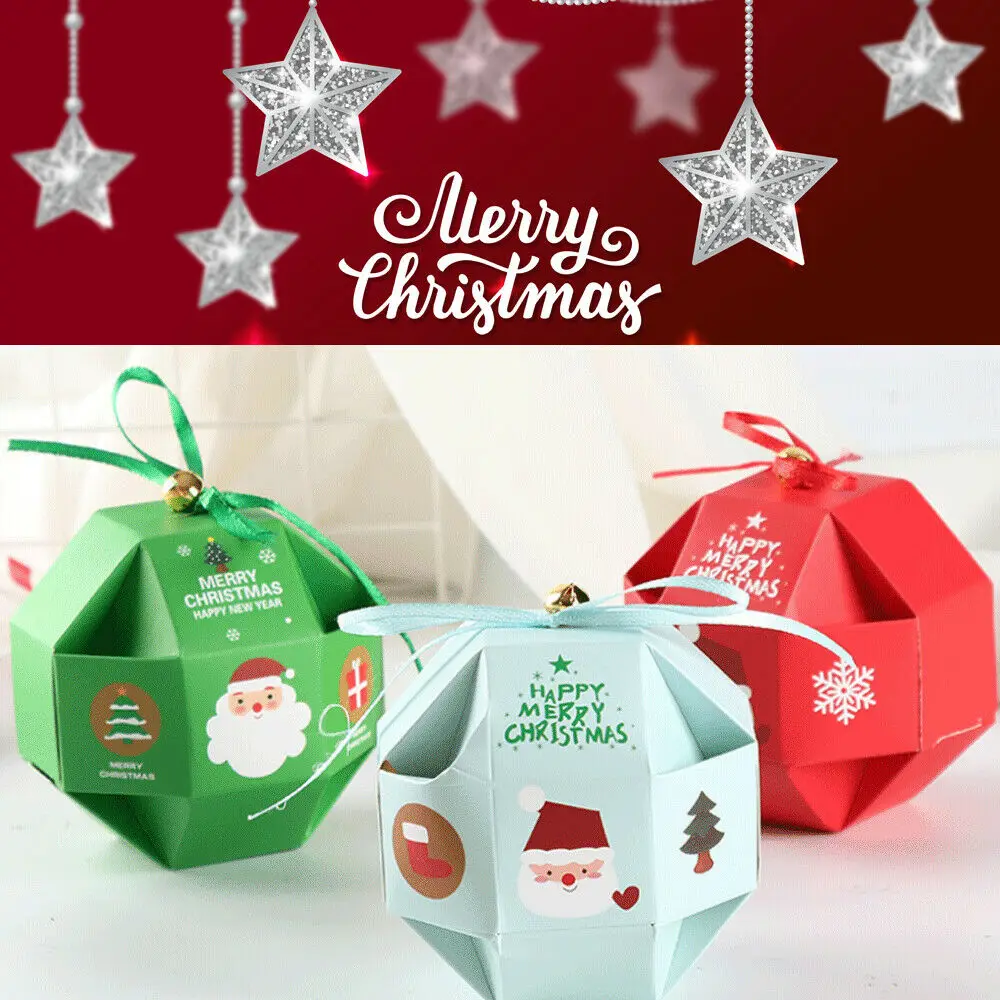 10PCS Christmas Tree Bell Party Paper Favour Gift Sweets Carrier Bags Boxes Christmas gift