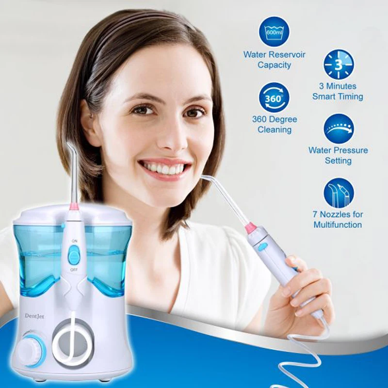 Oral Irrigator Dental Cleaner Water Flosser Multifunctional 600ml Water Dental Flosser Oral Dent Jet Irrigator Dental Care Kit Teeth Cleaner Water Pick with 7 Nozzles