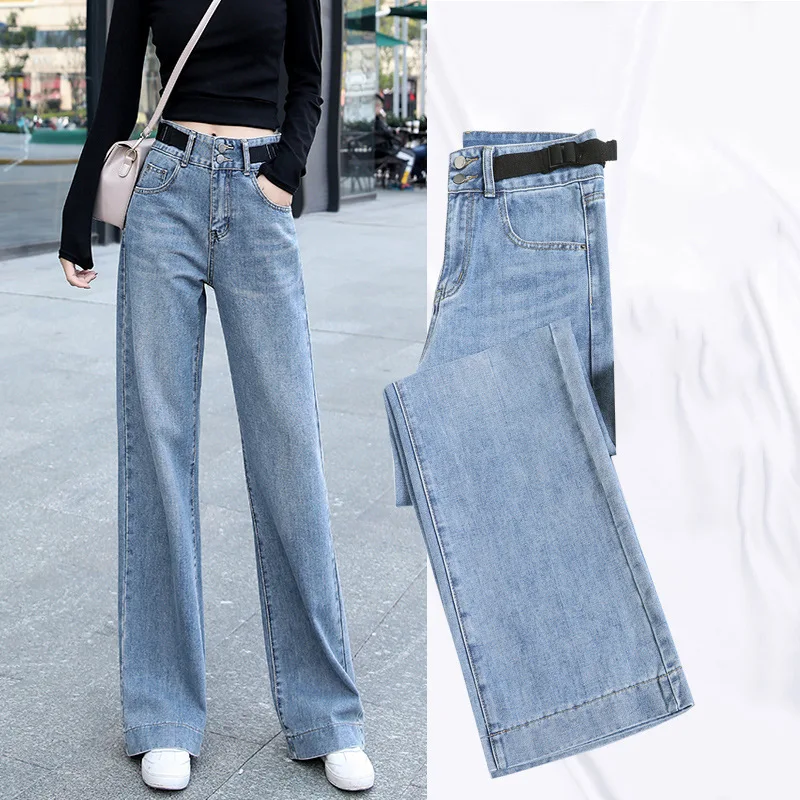 

High Waist Women Jeans Wide Leg Plus Size Denim Pants Succinct Vintage Style Female Spring Autumn Straight Fashion Straight Pant