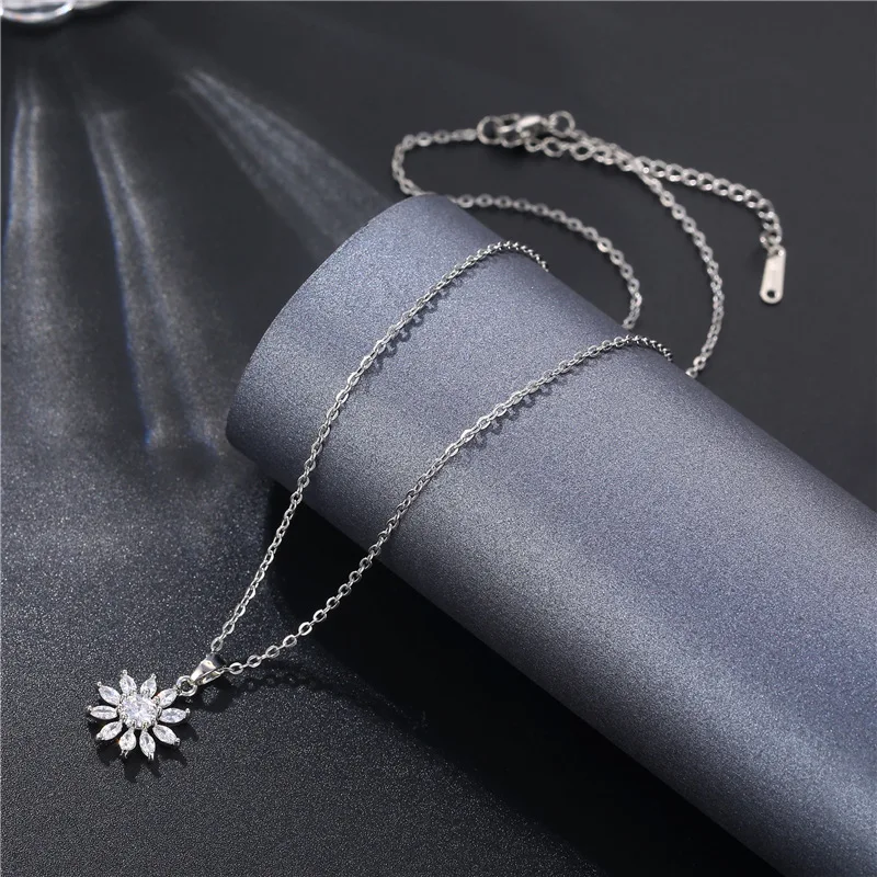 Stainless Steel Necklace for Women 2021 Cubic Zirconia Pendant Necklace Sunflower O Chain Simple Style Fashion jewelry Jewellery 8d255f28538fbae46aeae7: TL90