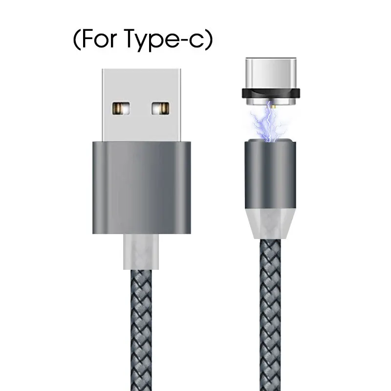 Type C Gray Магнитный usb-кабель для samsung 2, 1 м, для быстрой передачи данных, зарядный кабель oppo, максимальный магнит для xiaomi redmi, зарядное устройство, кабель Micro USB type-C - Цвет: Type C Gray