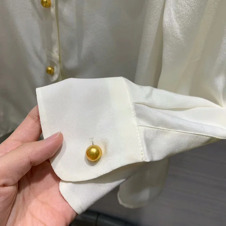 Early Autumn New Fashion Sweet Girly Style Tie- Bow Silk Shirt Women Two Color Blue White Free Shipping