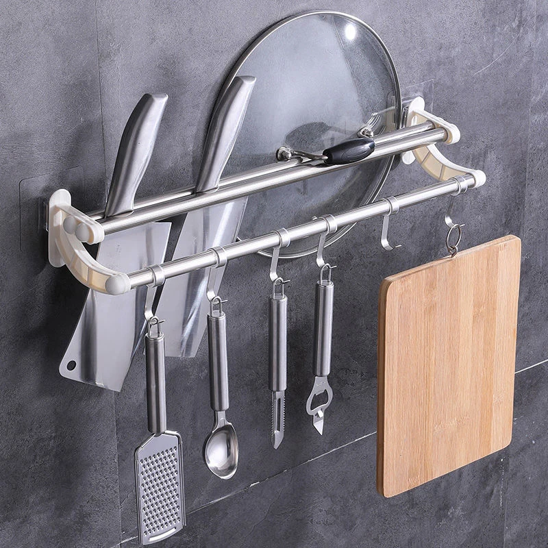 Kitchen Rack Multi-Functional Kitchen Shelf Stainless Steel Knife Rack Wall Hanging Pot Cover Rack Wall Non-Perforation Shelf