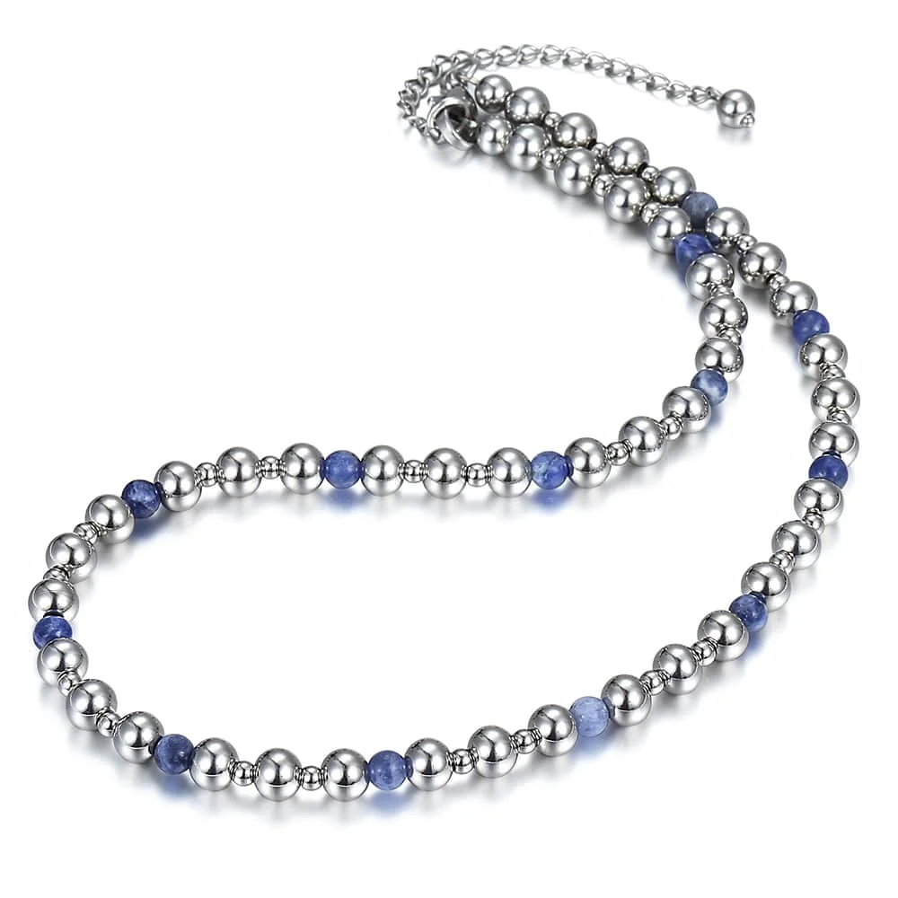 6 мм из нержавеющей стали, бисерное ожерелье с голубым содалитовым камнем в богемном стиле для женщин и девочек, элегантное ювелирное изделие, Рождественский подарок DN159