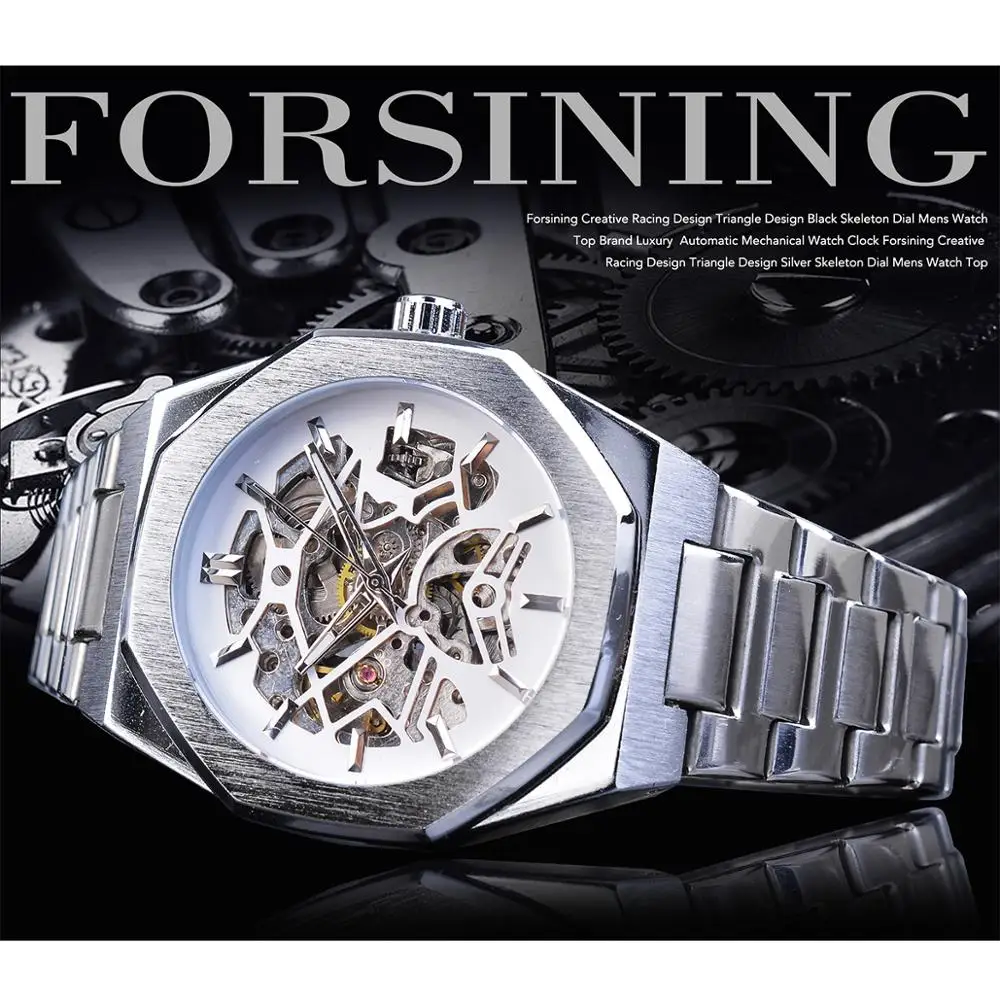 Forsining Новое поступление Автоматические механические деловые часы Montre Homme водонепроницаемые часы из нержавеющей стали со скелетонным циферблатом Лидирующий бренд роскошные часы