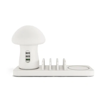 

Multiple Usb Mobile Phone Charger Mushroom Night Light Wireless Charging Station Qc 3.0 Fast Charger Eu Plug