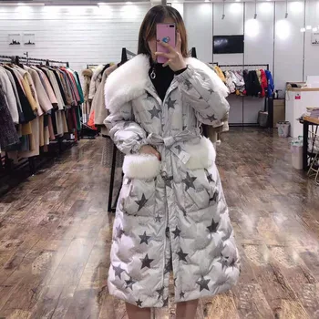 

x-long coat winter clothes women 2019 new arrival down jacket Star pattern parka turn-down collar with 100% real wool thick warm
