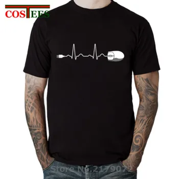 

Interesting design Electro-Cardio t shirts men Funny USB mouse heartbeat t-shirts for those who live to game computer gamer Tees