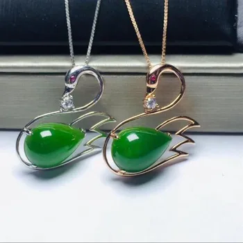 

Natural Green Hetian Jade Swan Shape Pendant 925 Silver Necklace Chinese Jadeite Amulet For Women Fashion Charm Jewelry Gifts