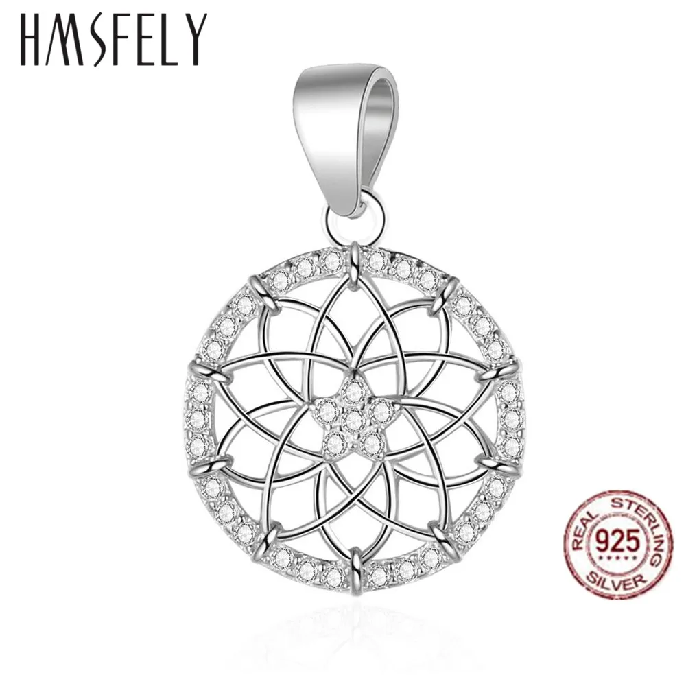 

HMSFELY Real 925 Sterling Silver Flowers Pendant DIY Bracelet Accessories Round Dangles For Gift Charms Necklace Jewelry Making