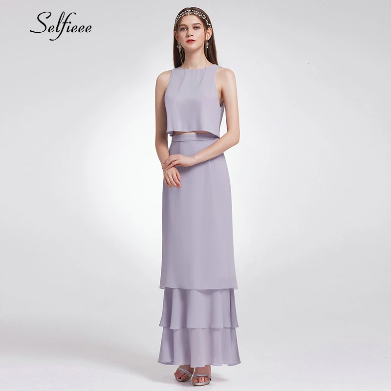 

Sexy Two Piece Women Dress A-Line O-Neck Sleeveless Layers Long Chiffon Dress Elegant Beach Style Maxi Dress Roupa Feminina