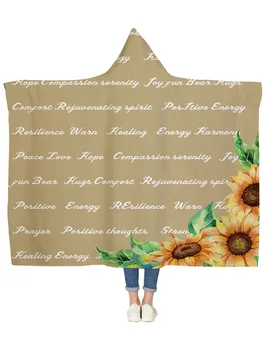

Sunflower Healing Words Warm Khaki Hooded Blanket Bedspread Blankets Blanket Flannel Travel All-Season