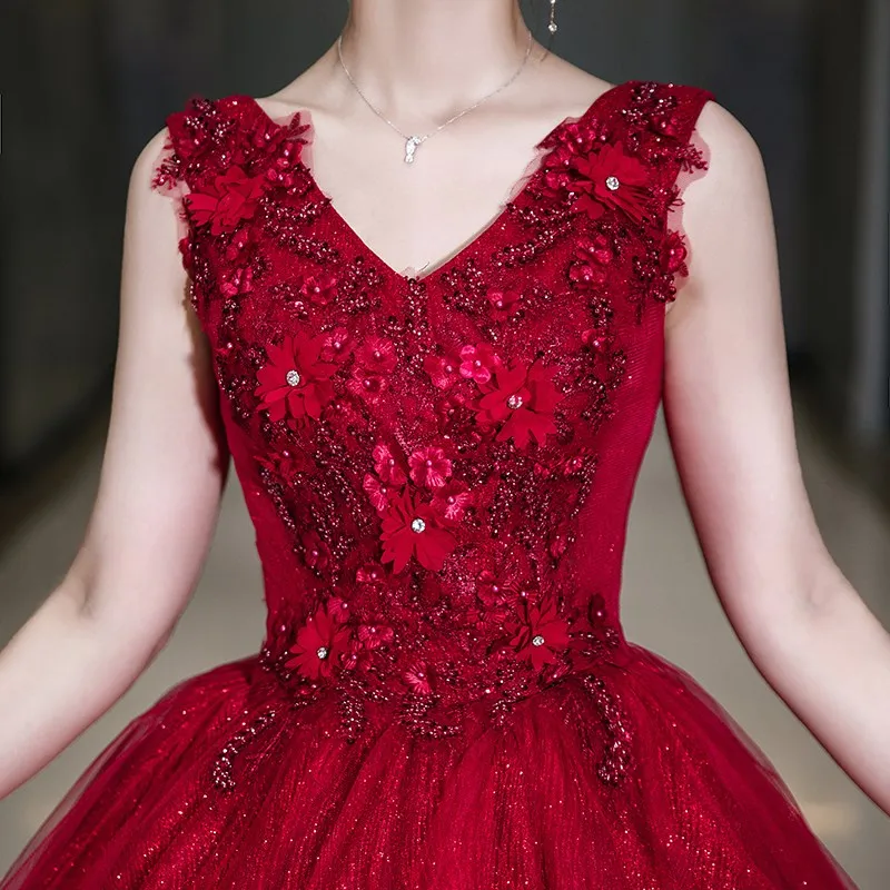 Vestido De quinceañera brillante rojo vino, vestido De fiesta sin mangas, elegante vestido De baile con cuello en V, vestidos De graduación Vintage, bata Formal personalizada