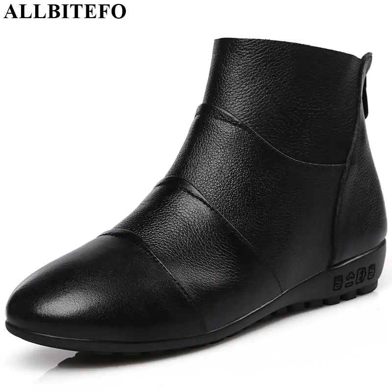 

ALLBITEFO hot sale genuine leather low heel concise ankle boots high quality fashion boots Autumn Winter women boots Pure color