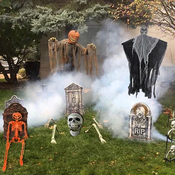 

Cyuan Halloween garden decor scary skull skeleton props RIP letter tombstone haunted house hanging Halloween party supplies
