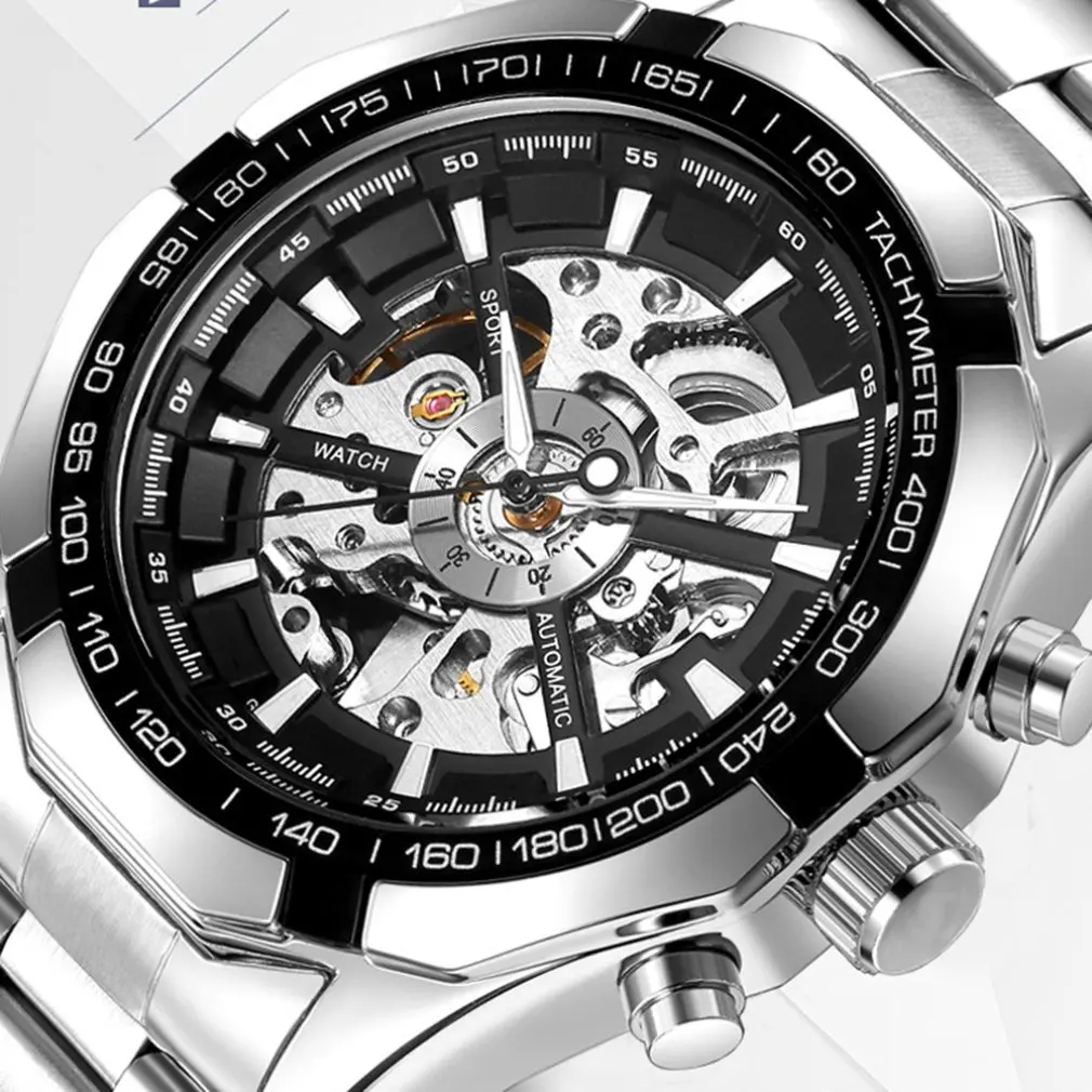 

Men'S Business Fashion Hollow Automatic Mechanical Watch Stainless Steel Belt Casual Creative Waterproof Watch