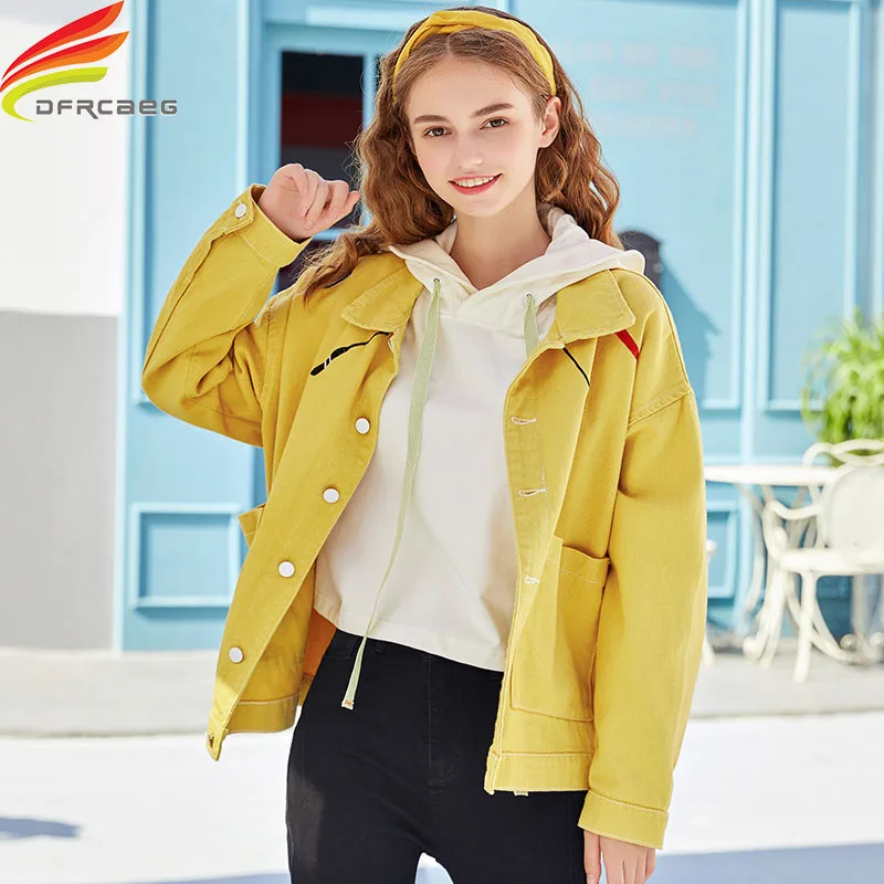 

8 Colors Denim Jacket Women 2020 Spring Summer New Arrival Embroidery Big Pockets Loose Style Jean Jacket Coat Woman Hot Sale