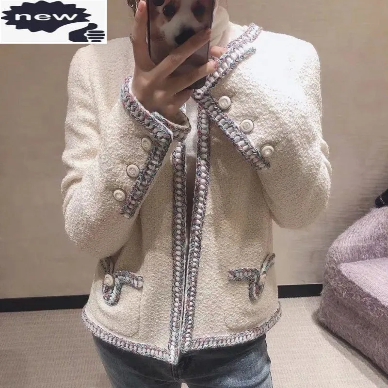 

Fashion Women Weave Edge 2021 Autumn Tweed Jacket Elegant Office Ladies Slim Fit Short Outwear Coat Brand Designer Party Jackets