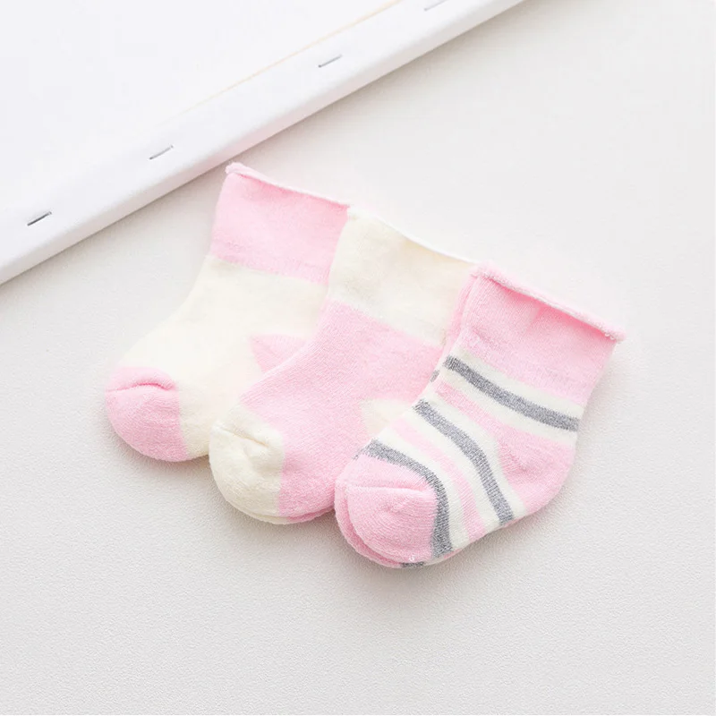 3 Pairs/lot Winter New Thinck Warm Baby Socks Newborn Baby Girl Socks Cute Striped Infant Boy Socks Neonato skarpetki niemowlak