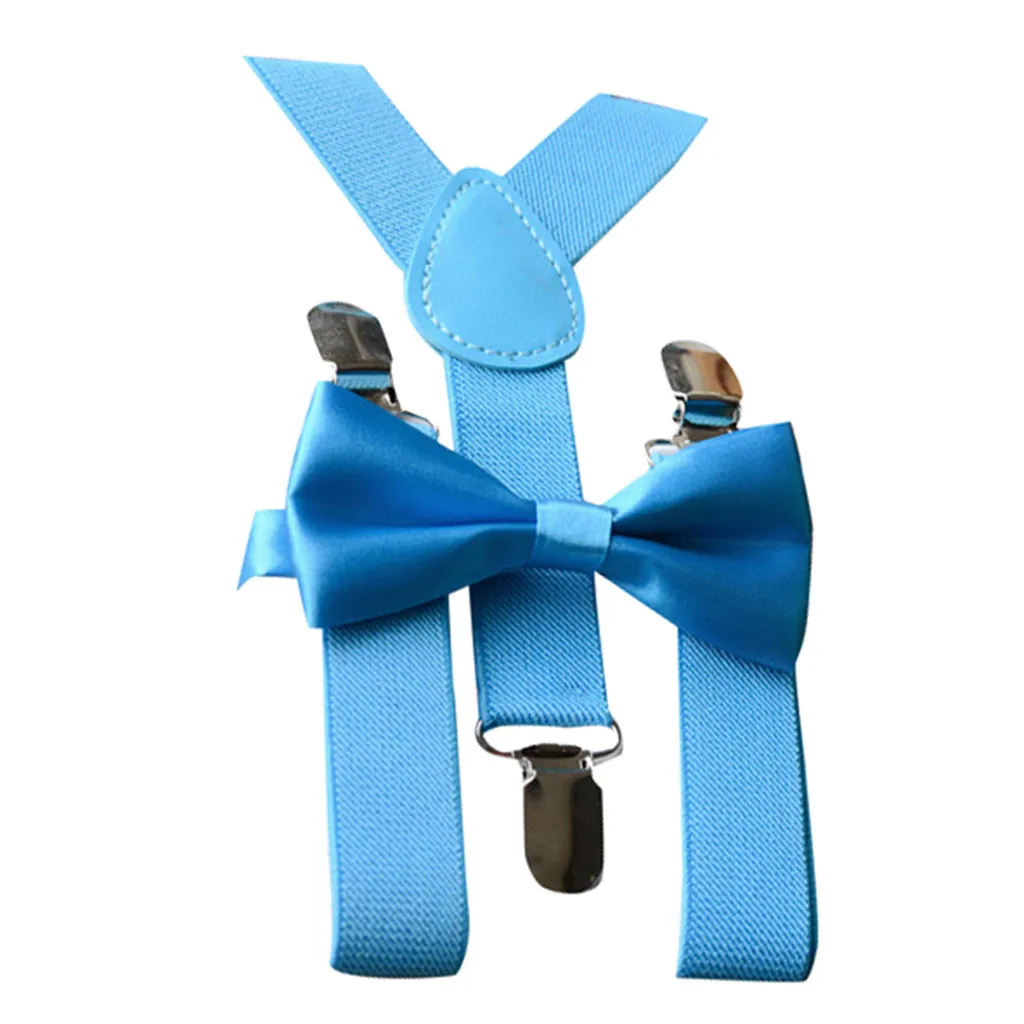 Sky Blue Эластичный комплект с бантиком-бабочкой для маленьких мальчиков на свадьбу, подтяжки и роскошный комплект с галстуком-бабочкой - Цвет: Sky Blue