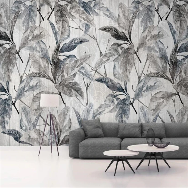 beibehang custom black and white leaves wooden wallpapers for living room background wall stickers decoration murale wall paper