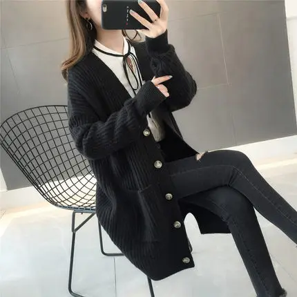 Autumn/winter Fashion Women Cardigans Long Sleeve Button Sweater Women Casual Solid Long Women Cardigan 5784 50