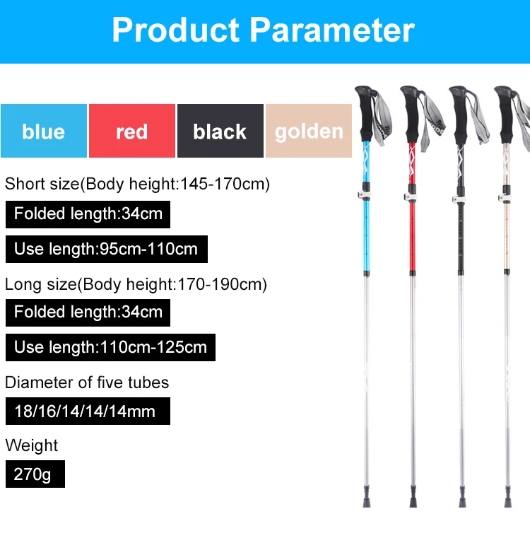 Портативный складная прогулочная палка Сверхлегкий складной регулируемый 5-секционный трекинговые палки, прогулочная палка замок быстро