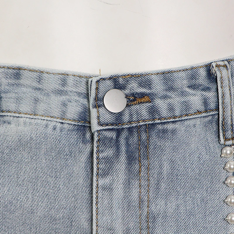 ECRURANI Blue Patchwork Casual Short Pant For Women High Waist Pockets Button Denim Solid Shorts Female Summer Clothing 2021 New