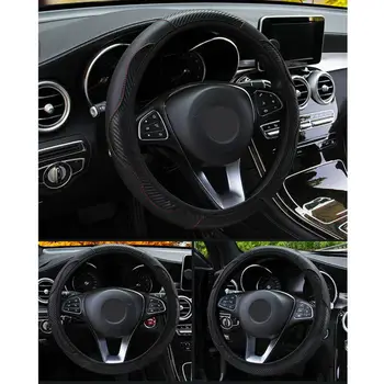 

Car Steering Wheel Cover Protector Carbon Fiber Leather Anti-Slip For 37~38CM