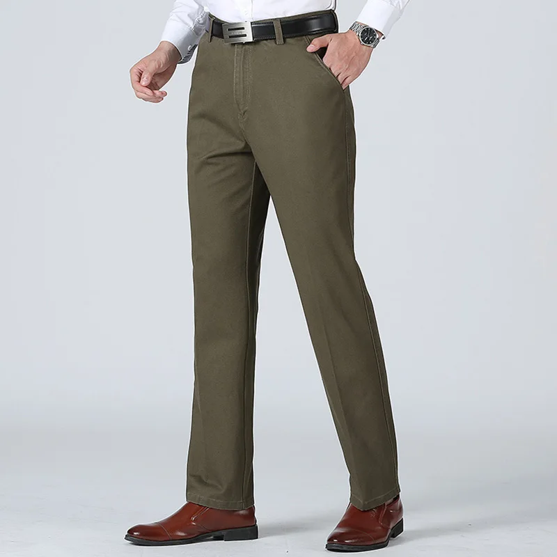 Мужской костюм брюки платье офис брюки осень весна Slim Fit сплошной цвет брюки мужские повседневные на молнии Высокое качество брюки - Цвет: Армейский зеленый
