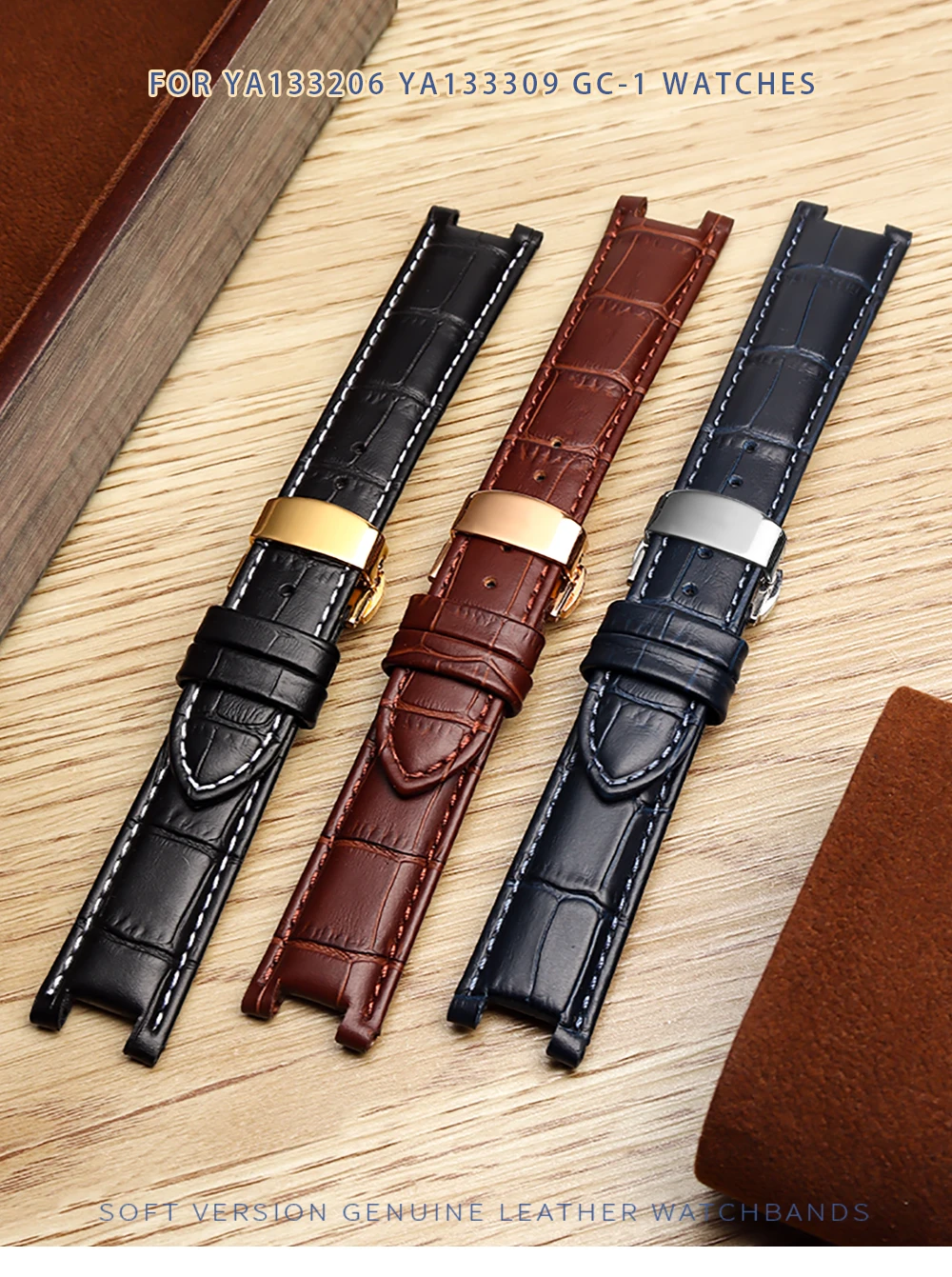 Senior COW LEATHER Watch Strap for GC Watches Band 22*13mm 20*11mm Notched Watchband Genuine Leather Blue Wristwatches Belt