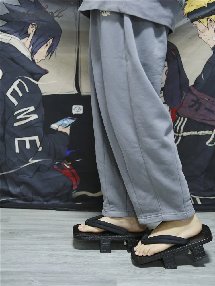 

Summer Man Flip Flops Wooden Japanese Geta Samurai Clogs Carton Cosplay Shoes Black Thick Bottom Platform Sandals