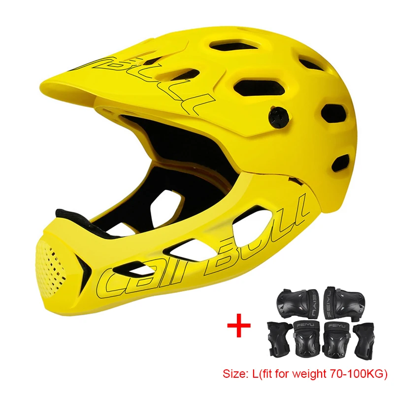 Полный лицевой XC DH MTB велосипедный шлем со съемным подбородком и наколенниками налокотники дышащий дорожный горный велосипед велосипедный шлем - Цвет: Yellow Gear L