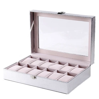 

Insert Slots Jewelry Display Storage Case Watch Box Organizer Holder Packaging Silver for Men Valentine Gift