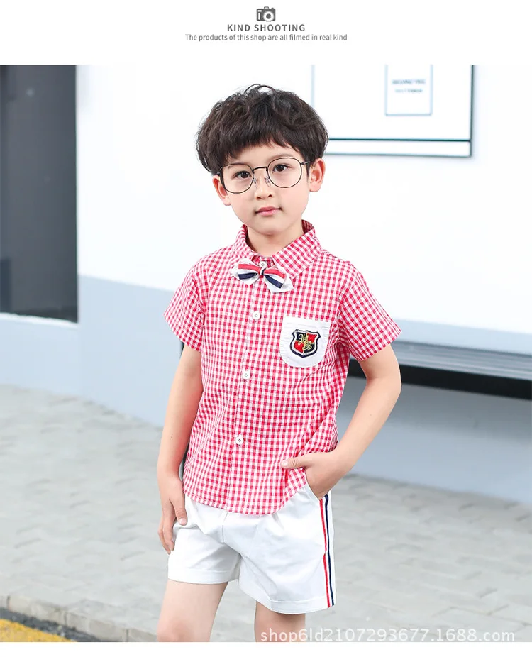 Летняя новая стильная детская летняя одежда школьная форма с короткими рукавами, комплект деловой одежды для мужчин и женщин, Kinde