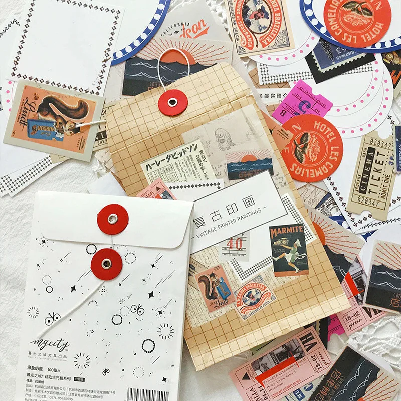 

Mohamm 100 Pcs Try The Big Gift Bag Series Stationery Flakes Scrapbooking DIY Decorative Stickers