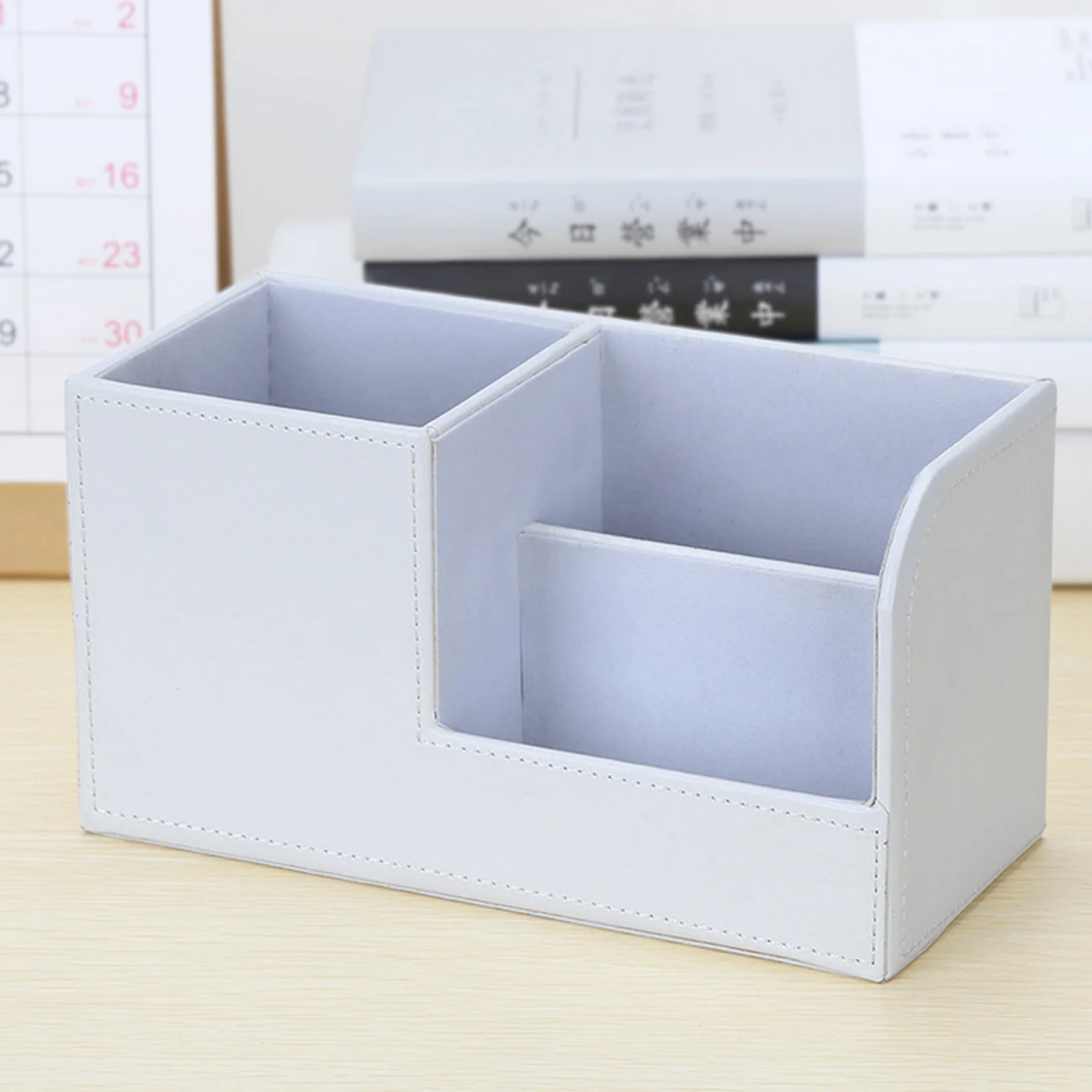 PU Leather Desk Organizer pen holder desktop storage box stationery organizer desktop storage shelf stationery storage box desktop storage kit Pencil Pen Holder Caddy Storage Box 3 Compartments for Home Office School Supplies